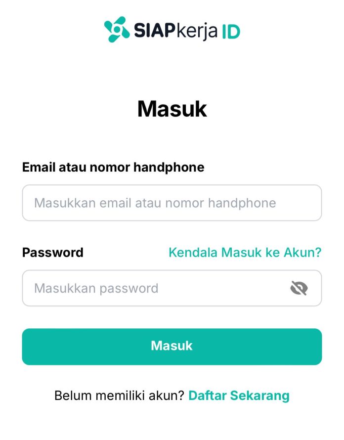 Tangkapan layar laman resmi SIAPKerja