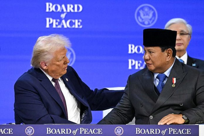 Presiden AS Donald Trump dan Presiden RI Prabowo Subianto dalam forum BoP. - Istimewa