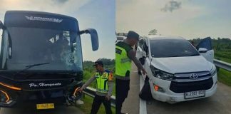 Kecelakaan Beruntun di Tol Batang–Semarang, Bus PO Haryanto Tabrak 5 Mobil Pemudik KECELAKAAN BERUNTUN – Enam kendaraan mengalami kerusakan setelah terlibat kecelakaan beruntung di Jalan Tol Pemalang-Batang tepatnya di Tol Batang, Minggu (15/3/2026) sore. Kejadian ini mengakibatkan satu orang terluka. (Dok. Satlantas Polres Batang).