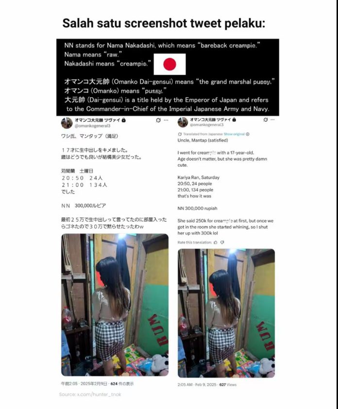 Sekitar 2 hari lalu, heboh di X (Twitter) soal akun-akun pria Jepang yang pamer sering jadi pelanggan bisnis yang dugaannya adalah prostitus1 anak dibawah umur di Indonesia.