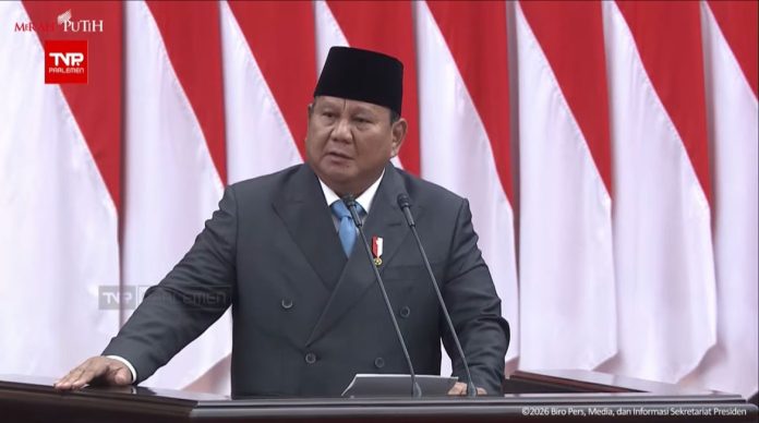 Presiden Prabowo dijadwalkan berpidato soal kerangka ekonomi makro dan pokok-pokok kebijakan fiskal di rapat paripurna DPR, Rabu, 20 Mei 2026 (Foto: Tangkapan layar YouTube Sekretariat Presiden)
