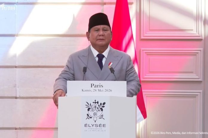 Presiden RI Prabowo Subianto di Istana Elysee, Paris, Perancis, Kamis (28/5/2026)(YouTube Sekretariat Presiden)