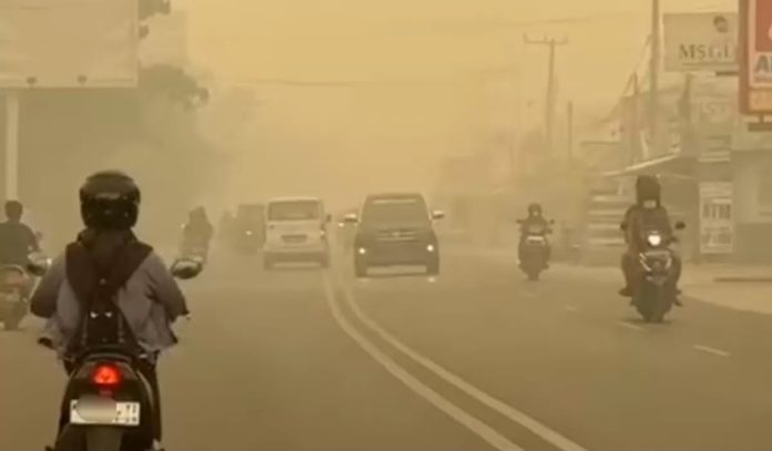 Ilustrasi- Warga keluhkan kabut asap makin pekat selimuti Palangka Raya, Kalimantan Tengah. Sebut jarak pandang hanya 50-100 meter. (Sumber Foto: Threads/imyspsp)